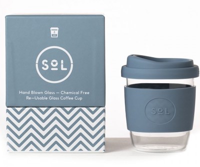 SOL Small Glass Reusable Coffee Cup 235ml 8oz