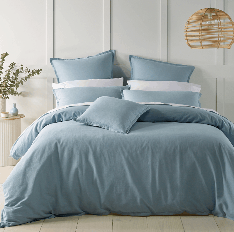 Bianca Soft Blue Linen-Blend Quilt Cover Set