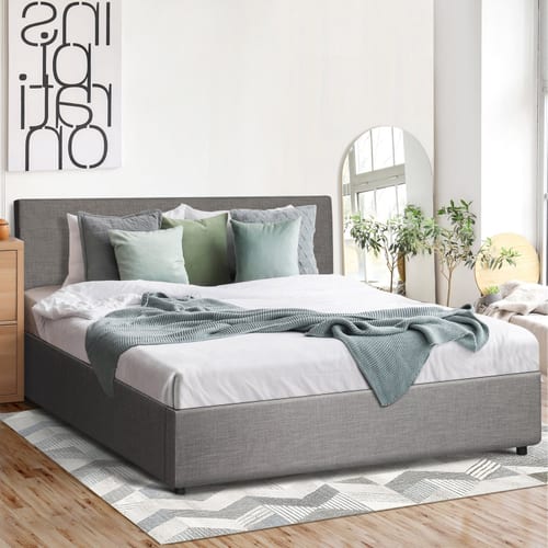 LivingFusion Grey Aldan Gas Lift Storage Bed Frame