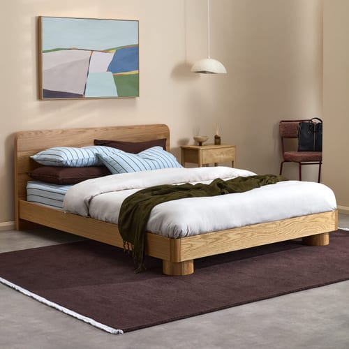 Temple & Webster Peyton Oak Wood Queen Bed